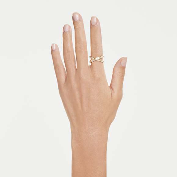 Delta band ring, Round cut, White, 18K gold finish - Swarovski, 5754384