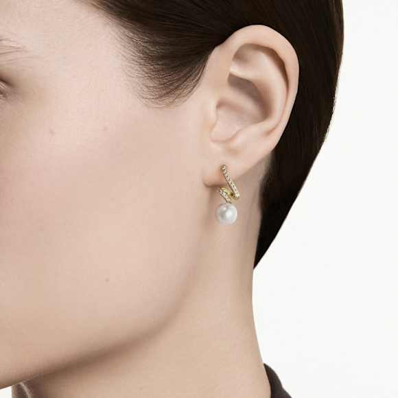 Gabriella Ohrringe, Kristallperle, Rundschliff, Weiß, 18K goldbeschichtet - Swarovski, 5754386