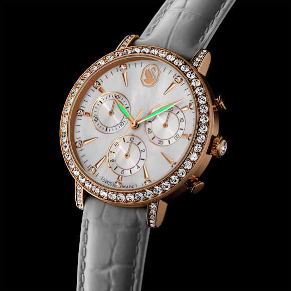 Ročna ura Matrix tennis chrono, Izdelano v Švici, Usnjeni jermen, Odtenek rožnatega zlata, Prevleka v rožnato zlatem odtenku - Swarovski, 5754536