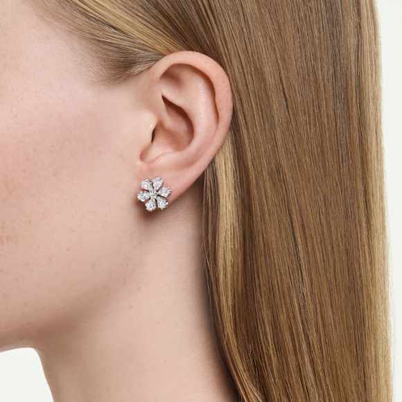 Idyllia Ohrstecker, Verschiedene Schliffe, Schneeflocke, Weiß, Rhodiniert - Swarovski, 5754687