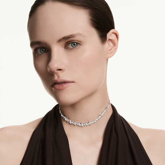 Mesmera 초커 네크리스, 마퀴즈 컷, 화이트, 로듐 플래팅 - Swarovski, 5755905