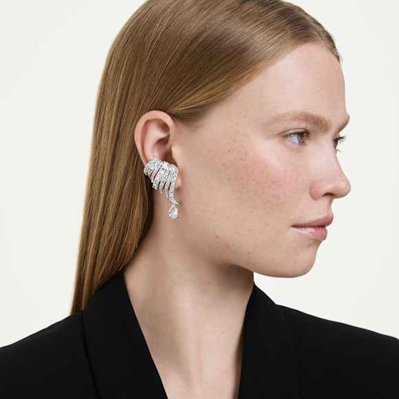 Náušnice klipsy Vienna, Různé výbrusy, Labuť, Bílá, Pokoveno rhodiem - Swarovski, 5755961