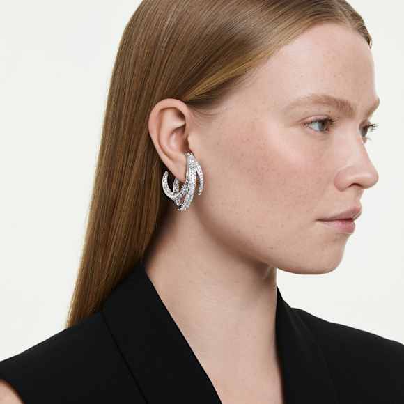 Vienna klipszes fülbevaló, Vegyes metszés, Fehér, Ródium bevonattal - Swarovski, 5756046