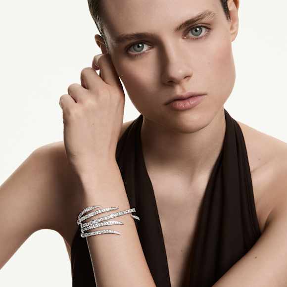 Pevný náramek Vienna, Různé výbrusy, Bílý, Pokoveno rhodiem - Swarovski, 5756049