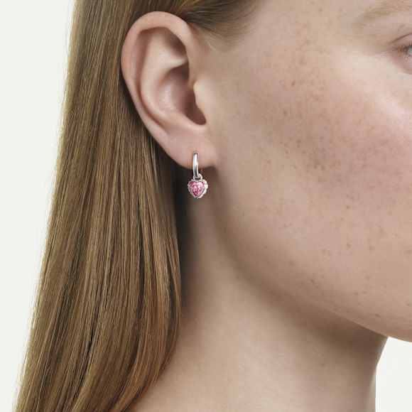 Długie kolczyki Chroma, Serce, Różowe, Powłoka z rodu - Swarovski, 5757814