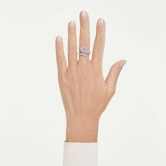 Vienna 오픈 링, 믹스 컷, 깃털, 화이트, 로듐 플래팅 - Swarovski, 5757835