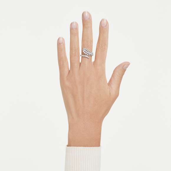 Vienna 开口戒指, 混合切割, 羽毛, 白色, 镀铑 - Swarovski, 5757837