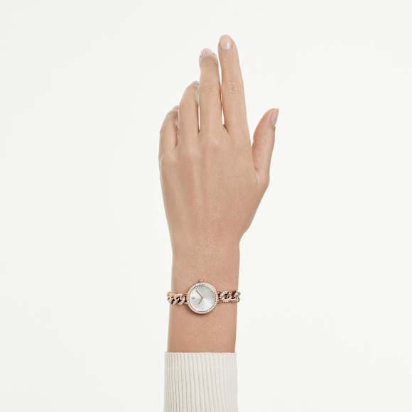 Cocktail round watch, Round cut, Metal bracelet, Gold tone, Gold-tone finish - Swarovski, 5759698