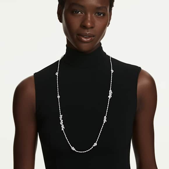 Mesmera fűzött nyaklánc, Marquise metszés, Fehér, Ródium bevonattal - Swarovski, 5760760