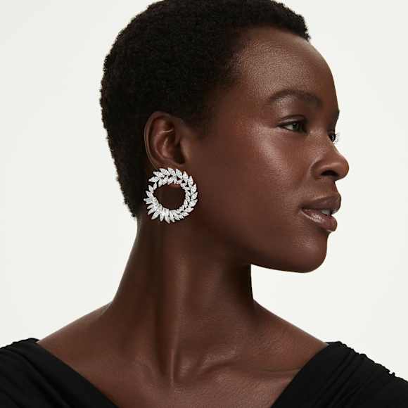 Κρίκοι Mesmera, Κοπή Marquise, Λευκά, Επιμετάλλωση ροδίου - Swarovski, 5760966
