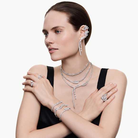 Anel Vienna, Combinação de lapidações, Cisne, Branco, Lacado a ródio - Swarovski, 5762204
