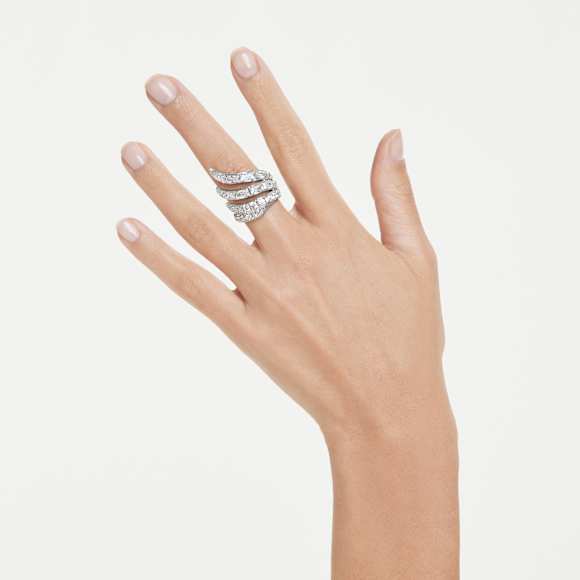 Koktajl prstan Vienna, Mešani rezi, Labod, Bel, Prevleka iz rodija - Swarovski, 5762206