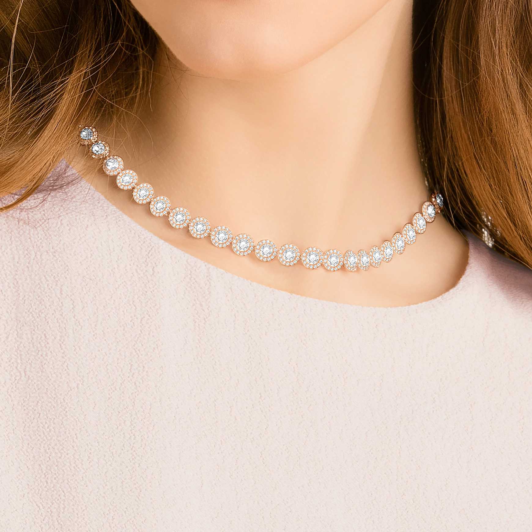Una Angelic necklace, Round cut, Medium, White, 18K rose gold finish