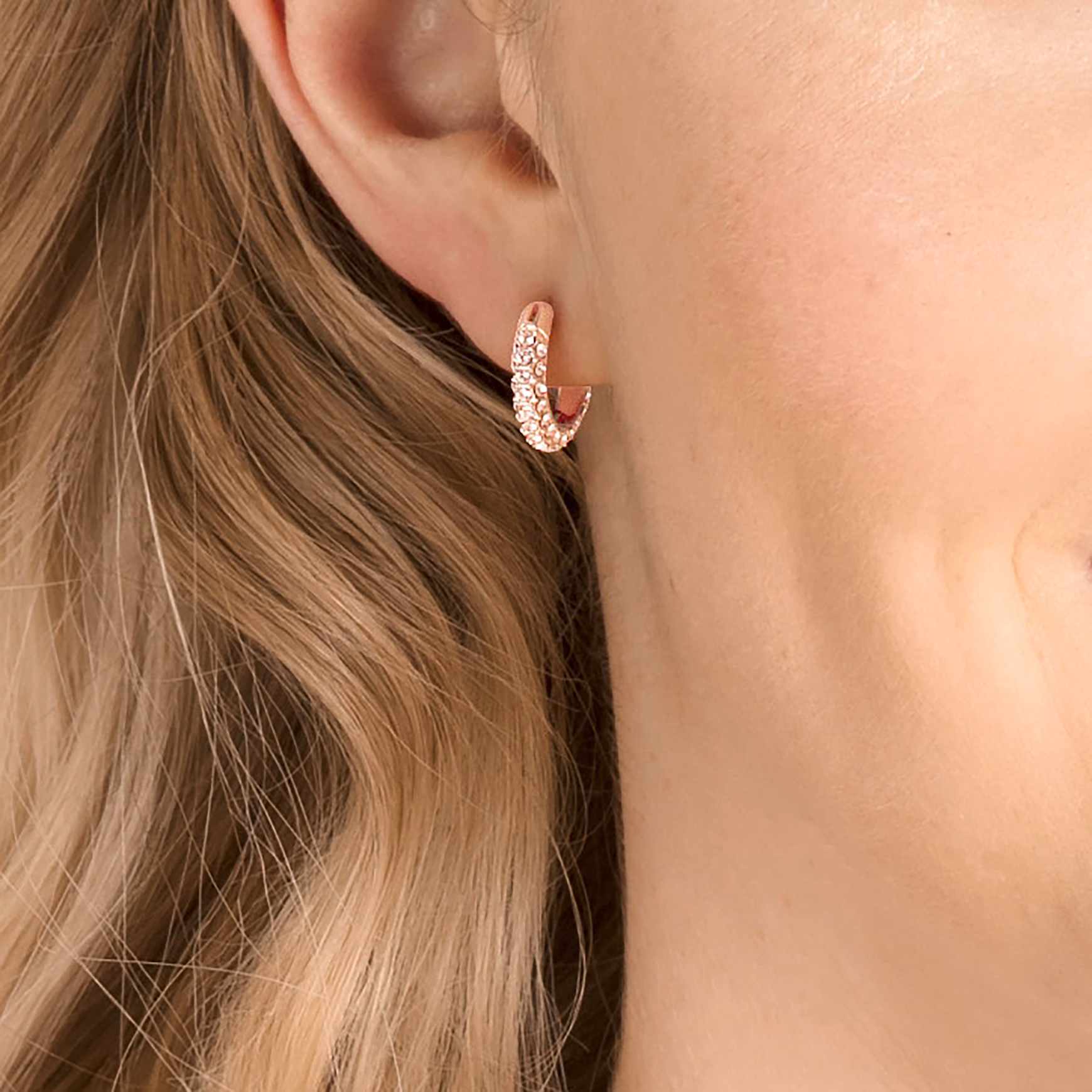 Dextera hoop earrings, Pavé, Small, White, Rose gold-tone plated by SWAROVSKI