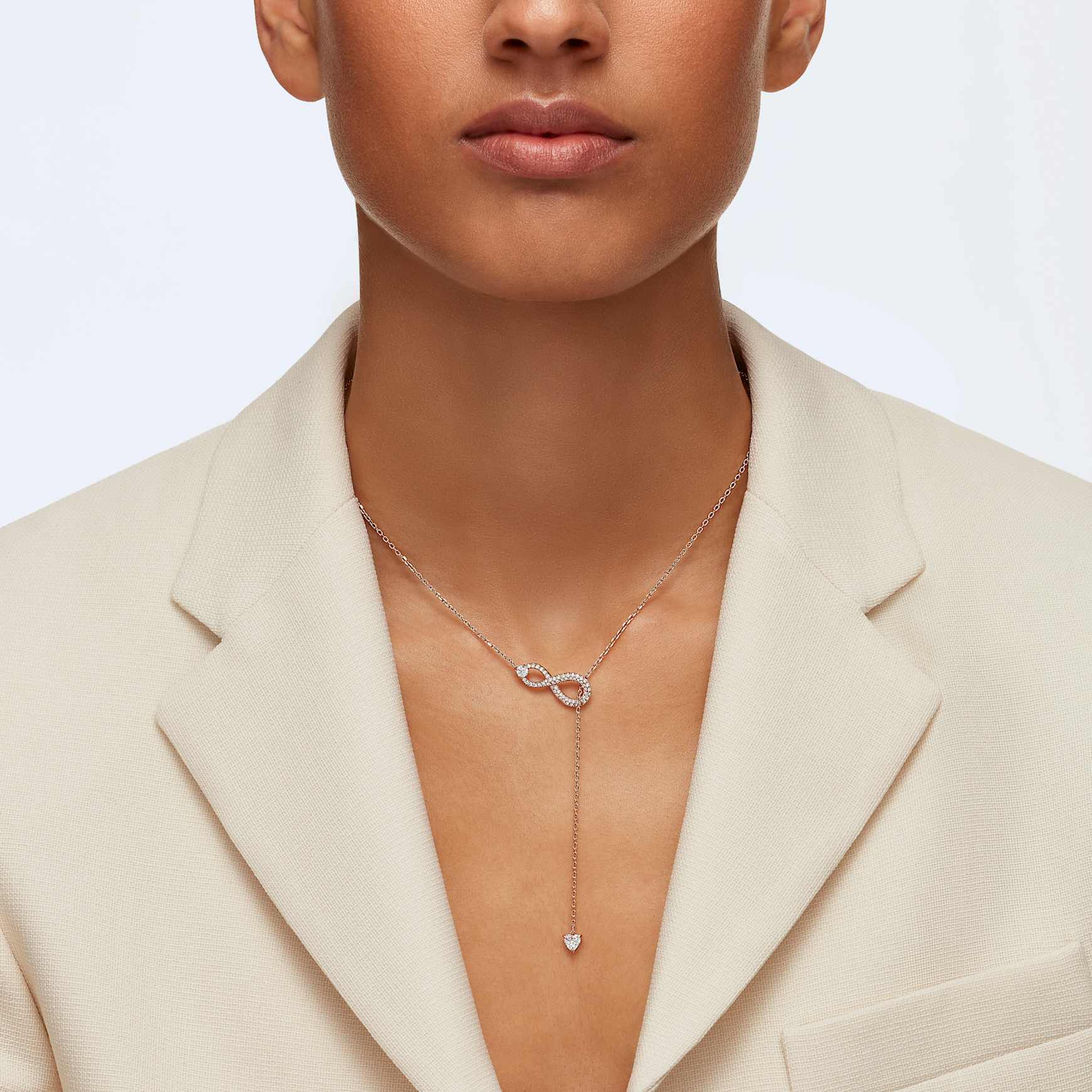 Hyperbola Y necklace, Infinity, White, 18K rose gold finish