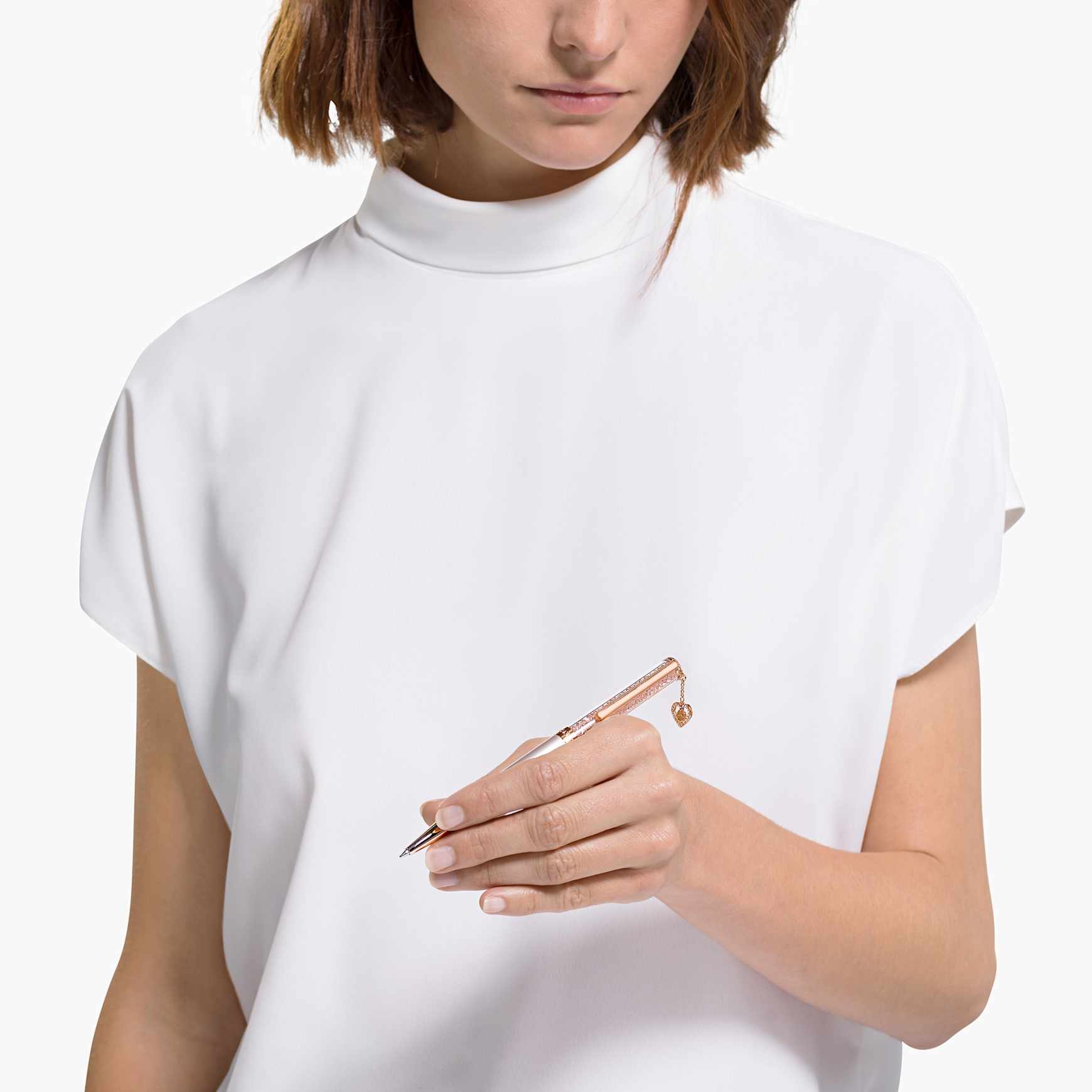 Crystalline ballpoint pen, Heart, Rose gold tone, Pink lacquered, rose gold-tone plated by SWAROVSKI