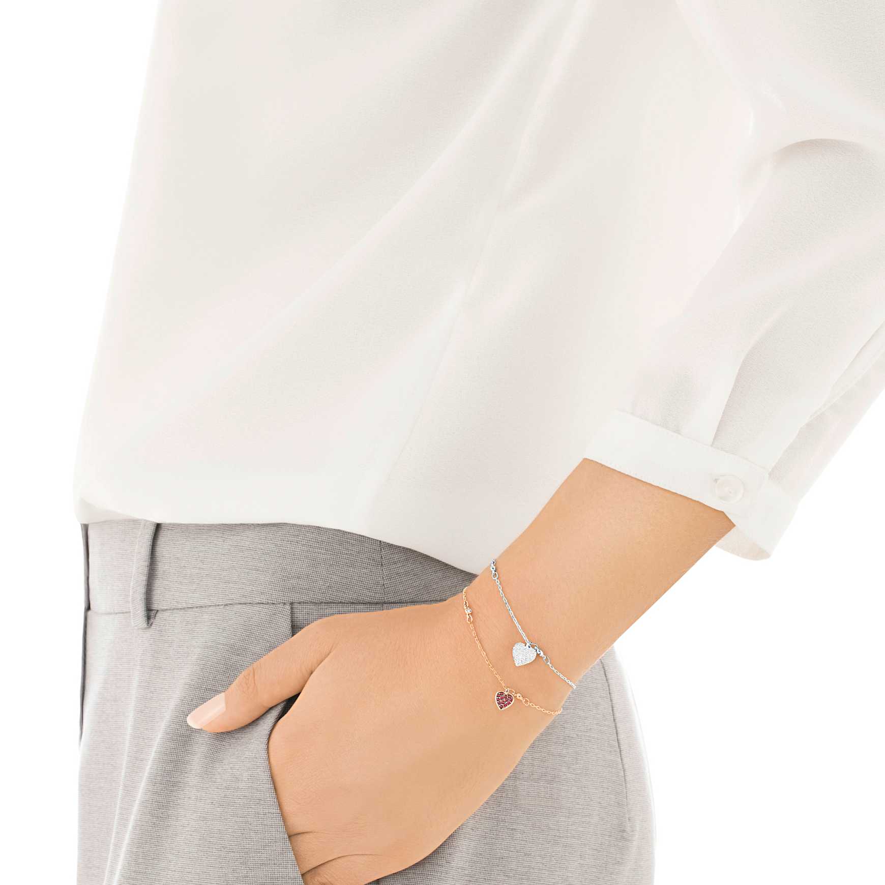 Crystal Wishes bracelet, Set (2), Heart, Red, Mixed metal finish by SWAROVSKI