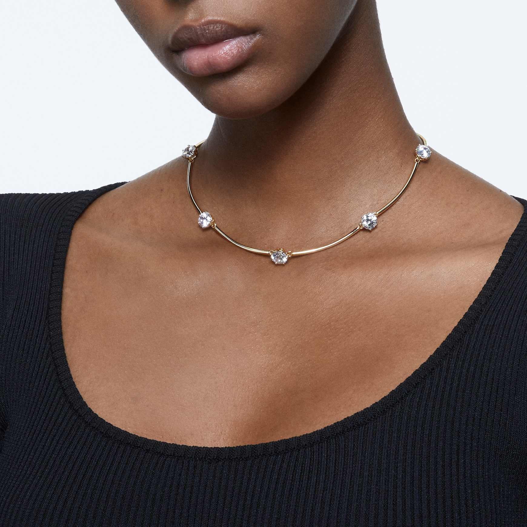 Constella choker, Round cut, White, Shiny gold-tone plated by SWAROVSKI