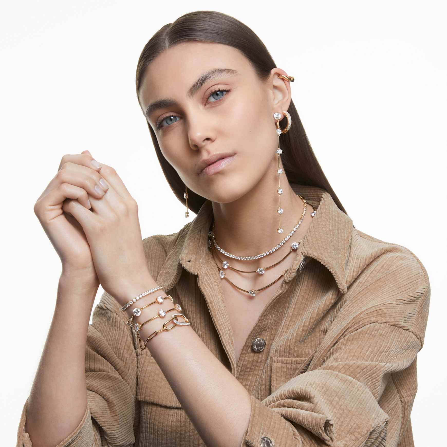 Constella choker, Round cut, White, Shiny gold-tone plated by SWAROVSKI