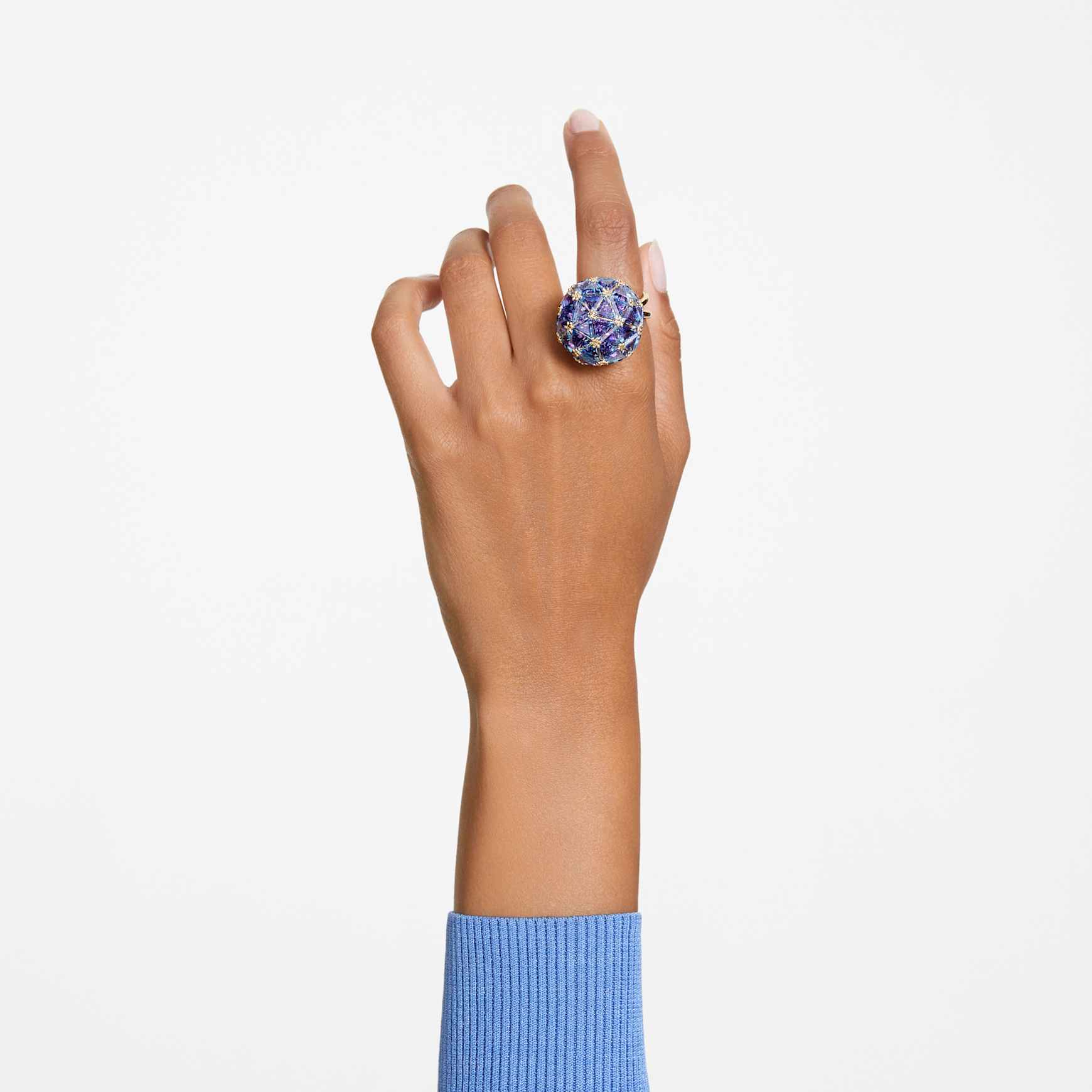 Curiosa cocktail ring, Triangle cut, Blue, Gold-tone plated by SWAROVSKI