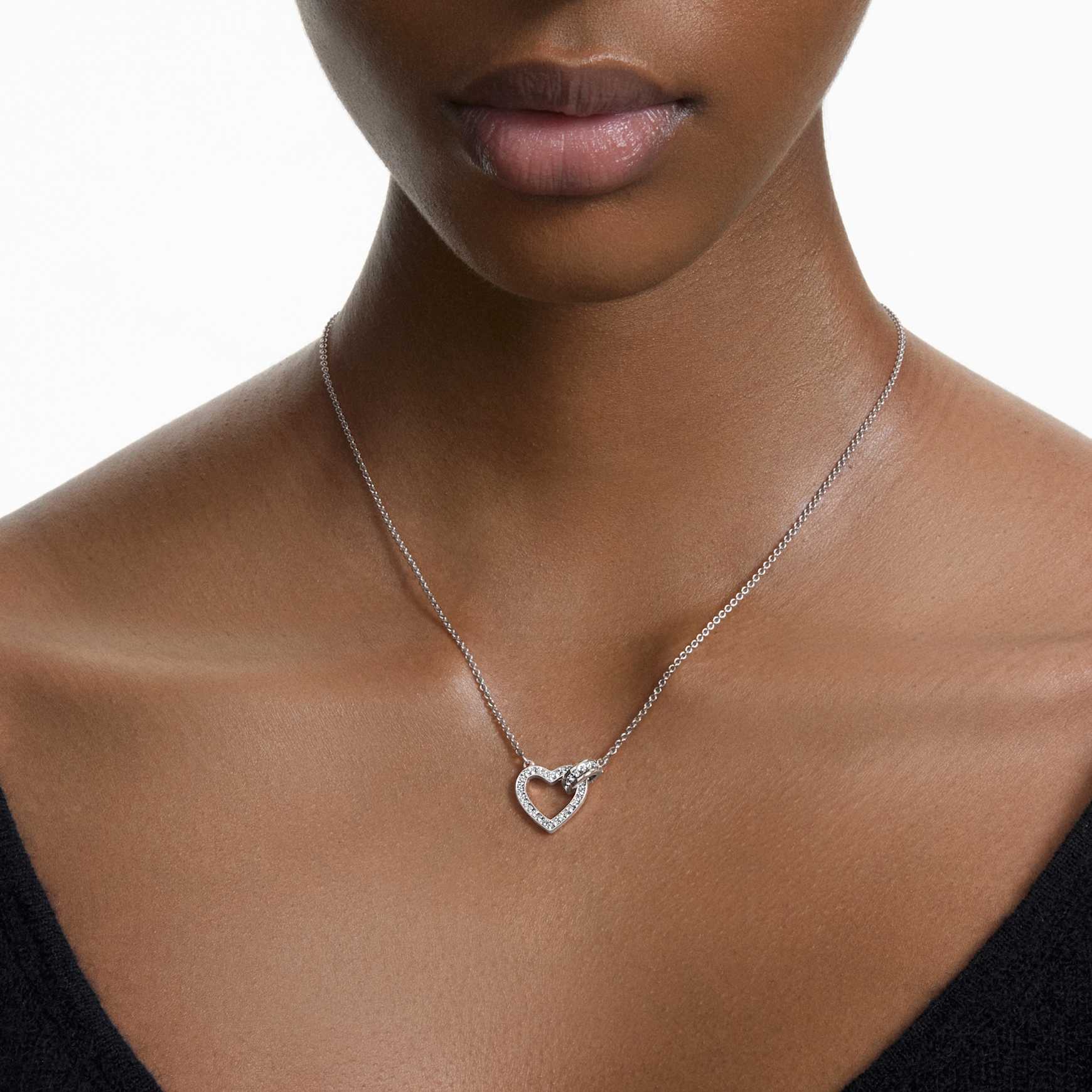 Lovely necklace, Heart, White, Rhodium plated