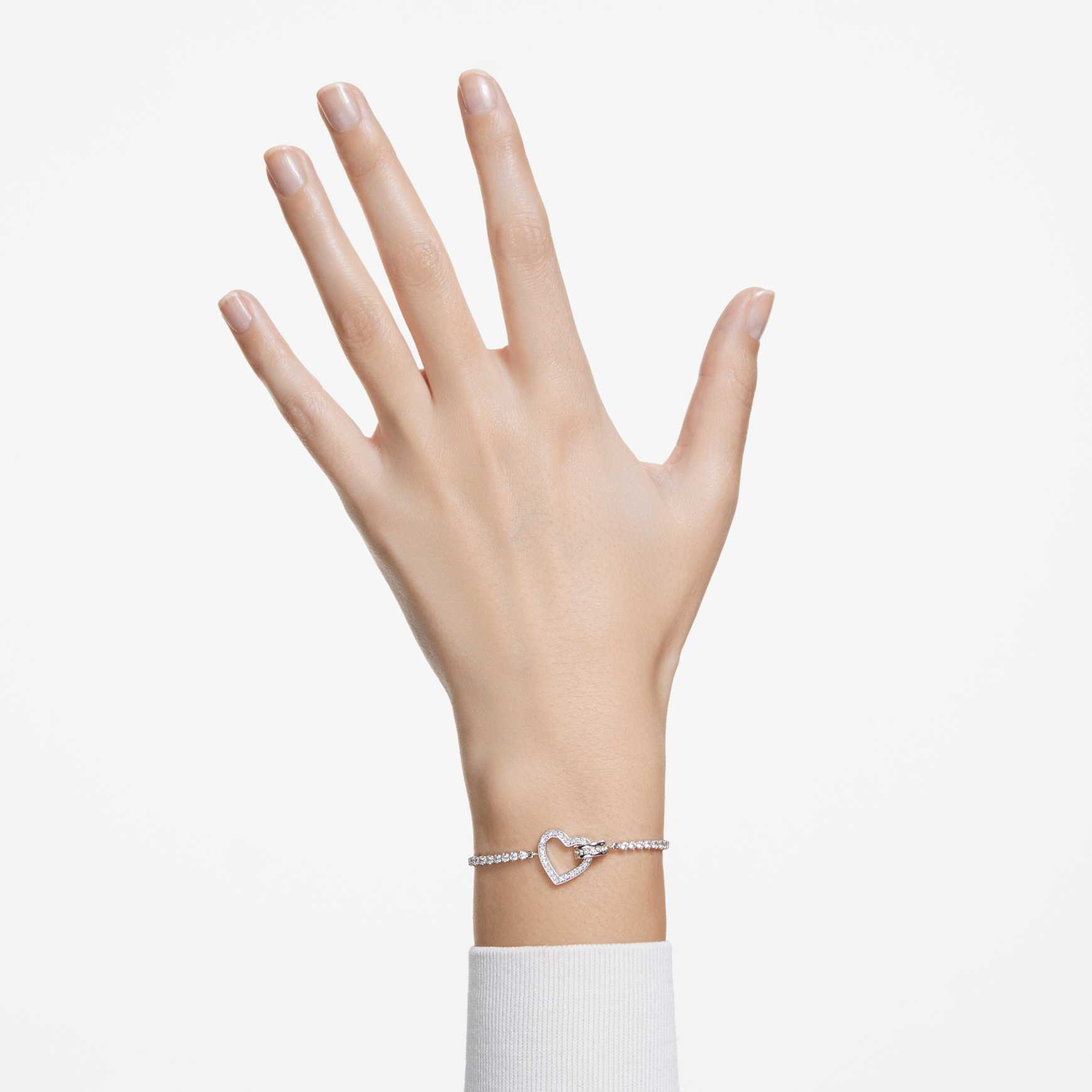 Lovely bracelet, Heart, White, Rhodium plated by SWAROVSKI