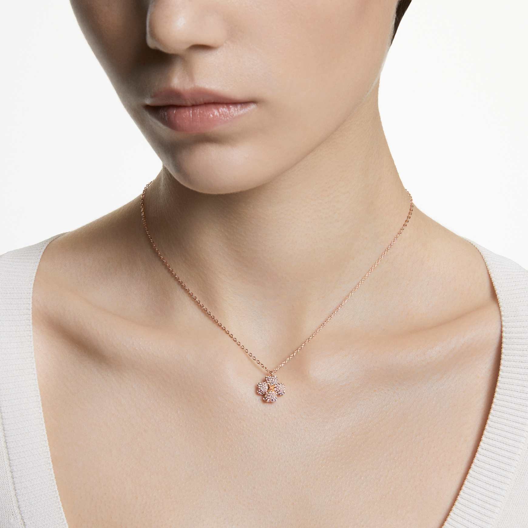 Latisha pendant, Flower, Pink, 18K rose gold finish