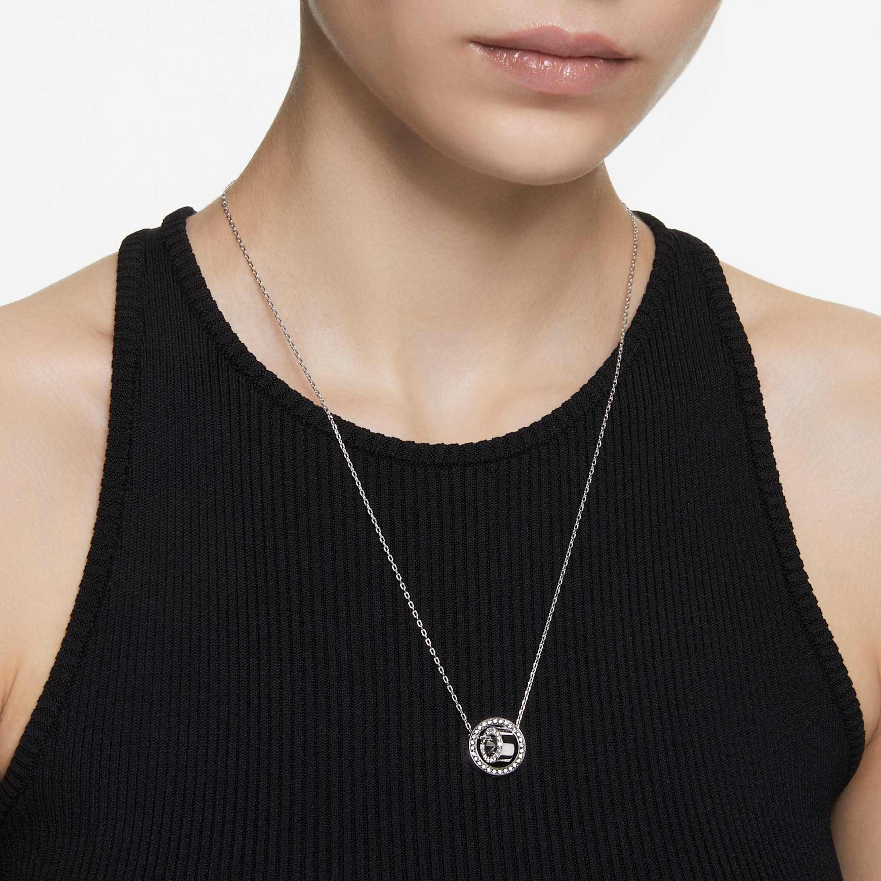 Dextera pendant, Pavé, White, Rhodium plated