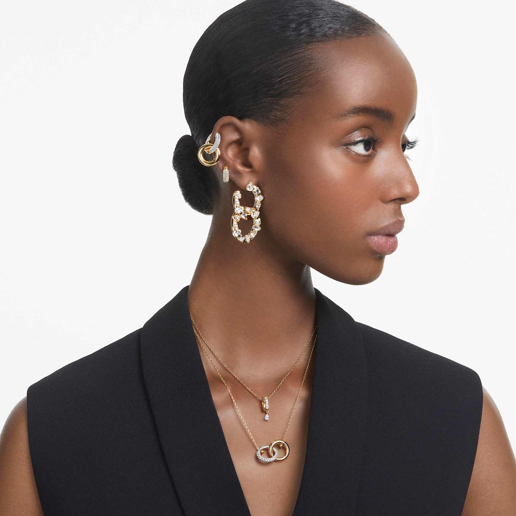 Dextera hoop earrings, Small, White, 18K gold finish