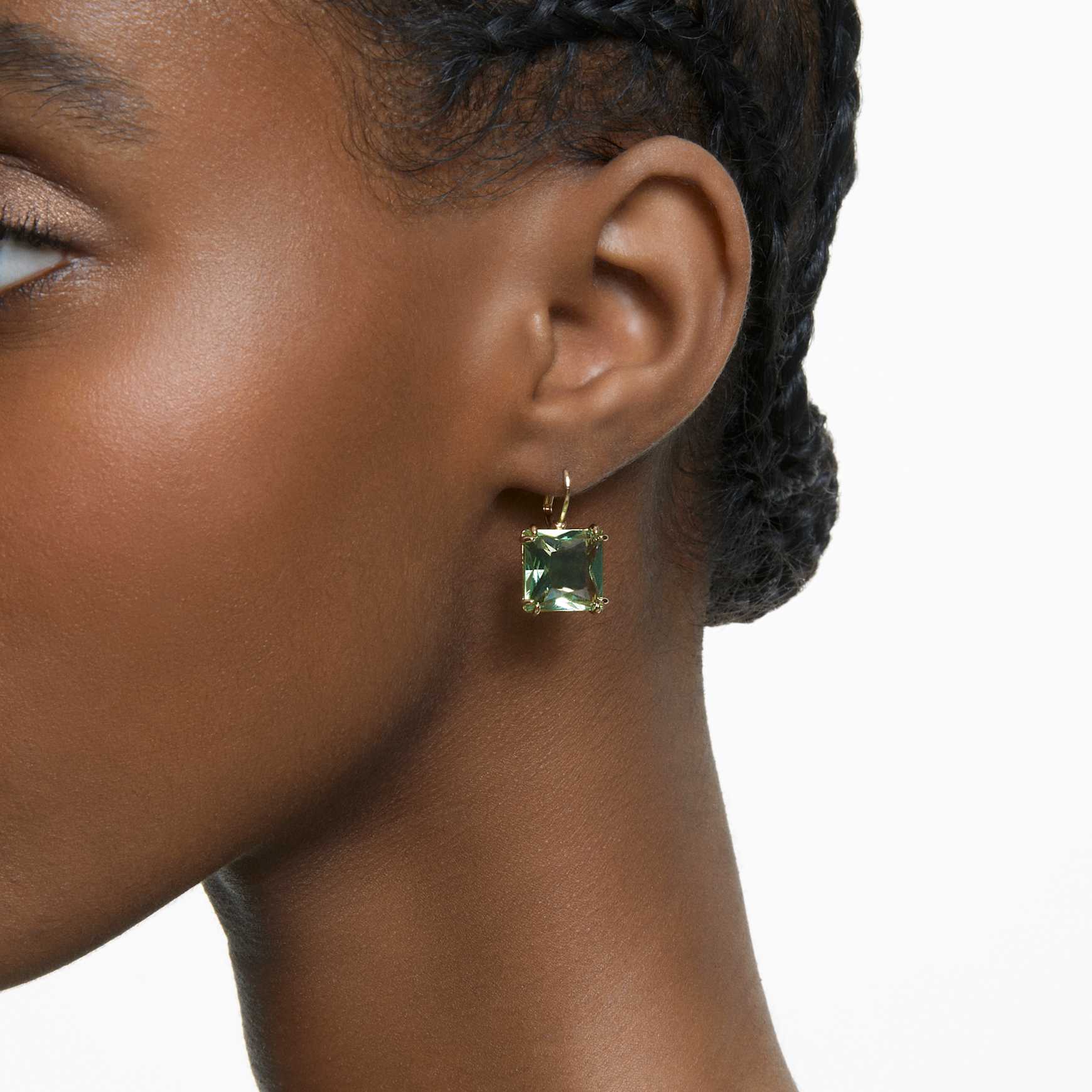 Millenia drop earrings, Square cut, Green, 18K gold finish