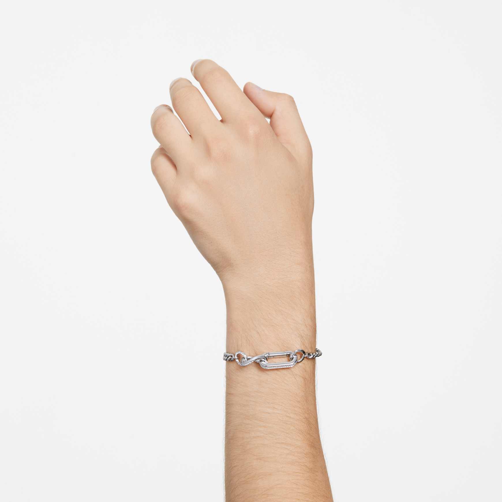 Dextera bracelet, Pavé, Mixed links, White, Rhodium plated by SWAROVSKI