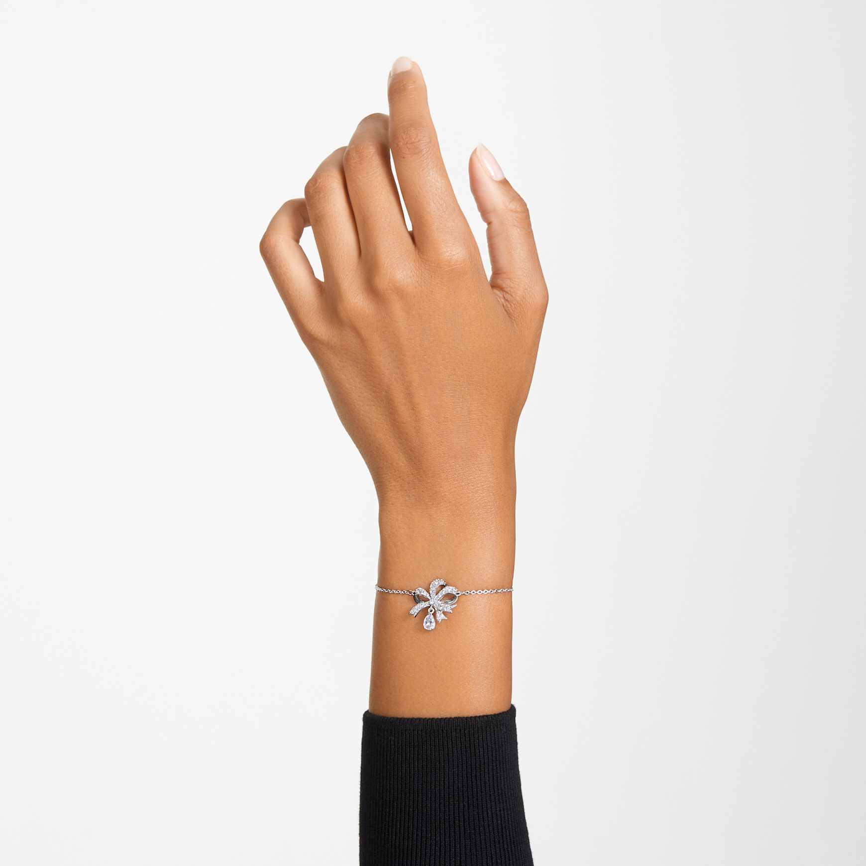Volta bracelet, Bow, White, Rhodium plated by SWAROVSKI