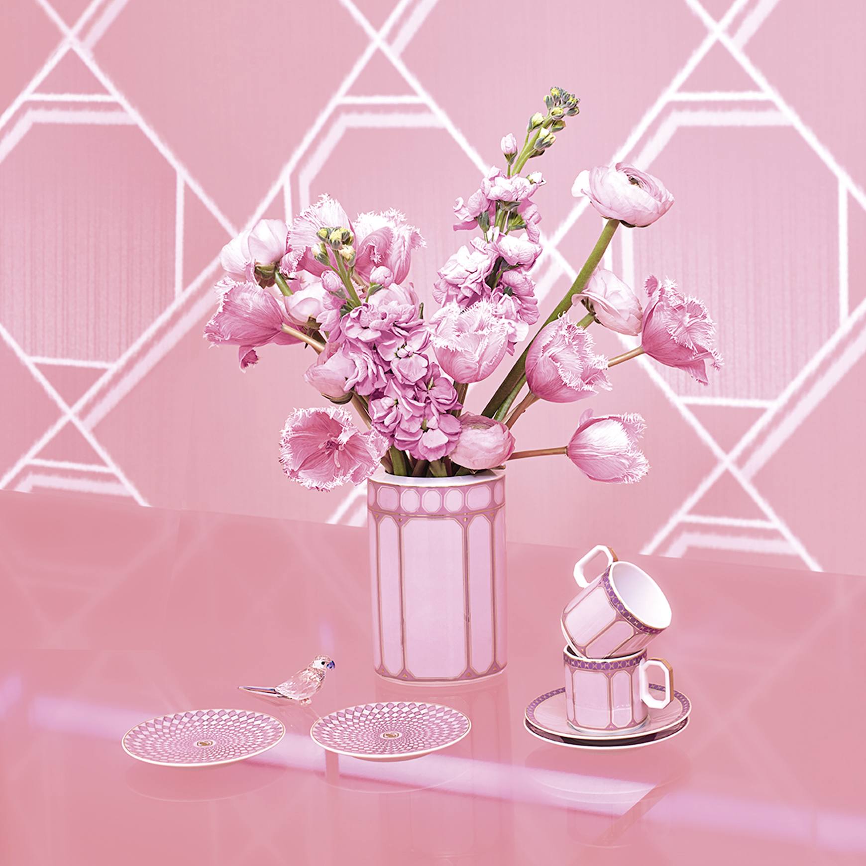 Signum espresso cup with saucer, Porcelain, Pink by SWAROVSKI