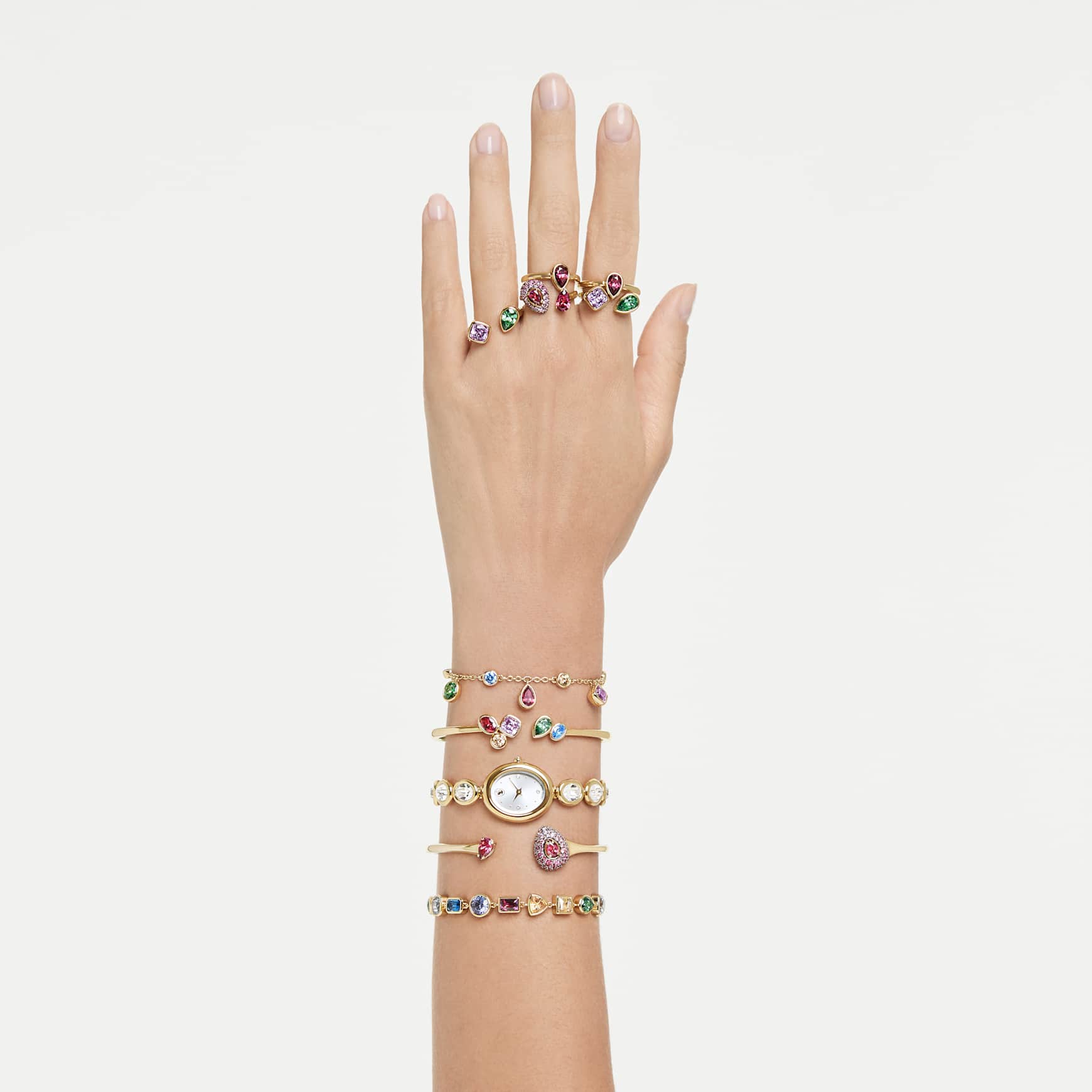 Imber bracelet, Mixed cuts, Multicoloured, 18K gold finish