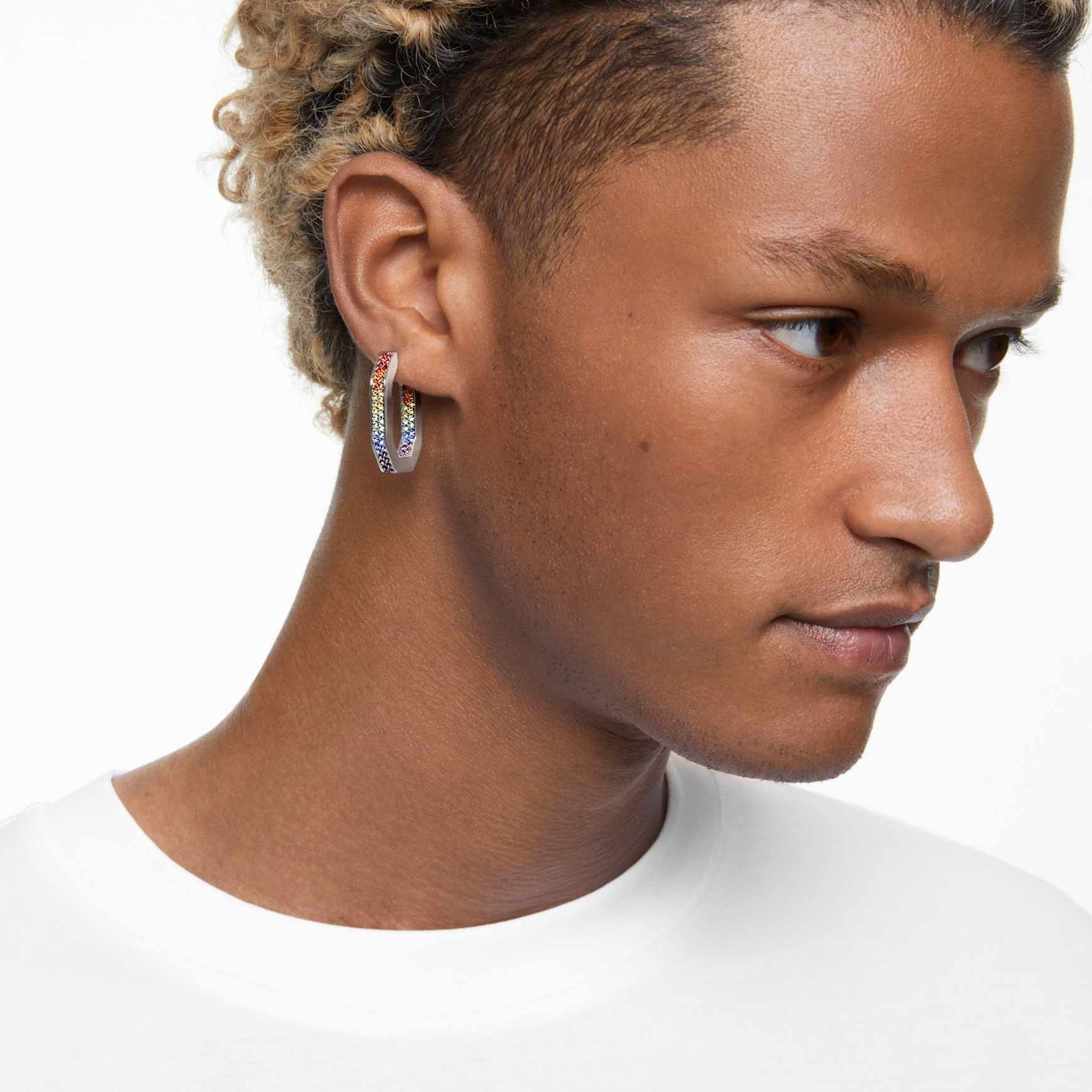 Dextera hoop earrings, Octagon shape, Multicolored, Ruthenium plated by SWAROVSKI