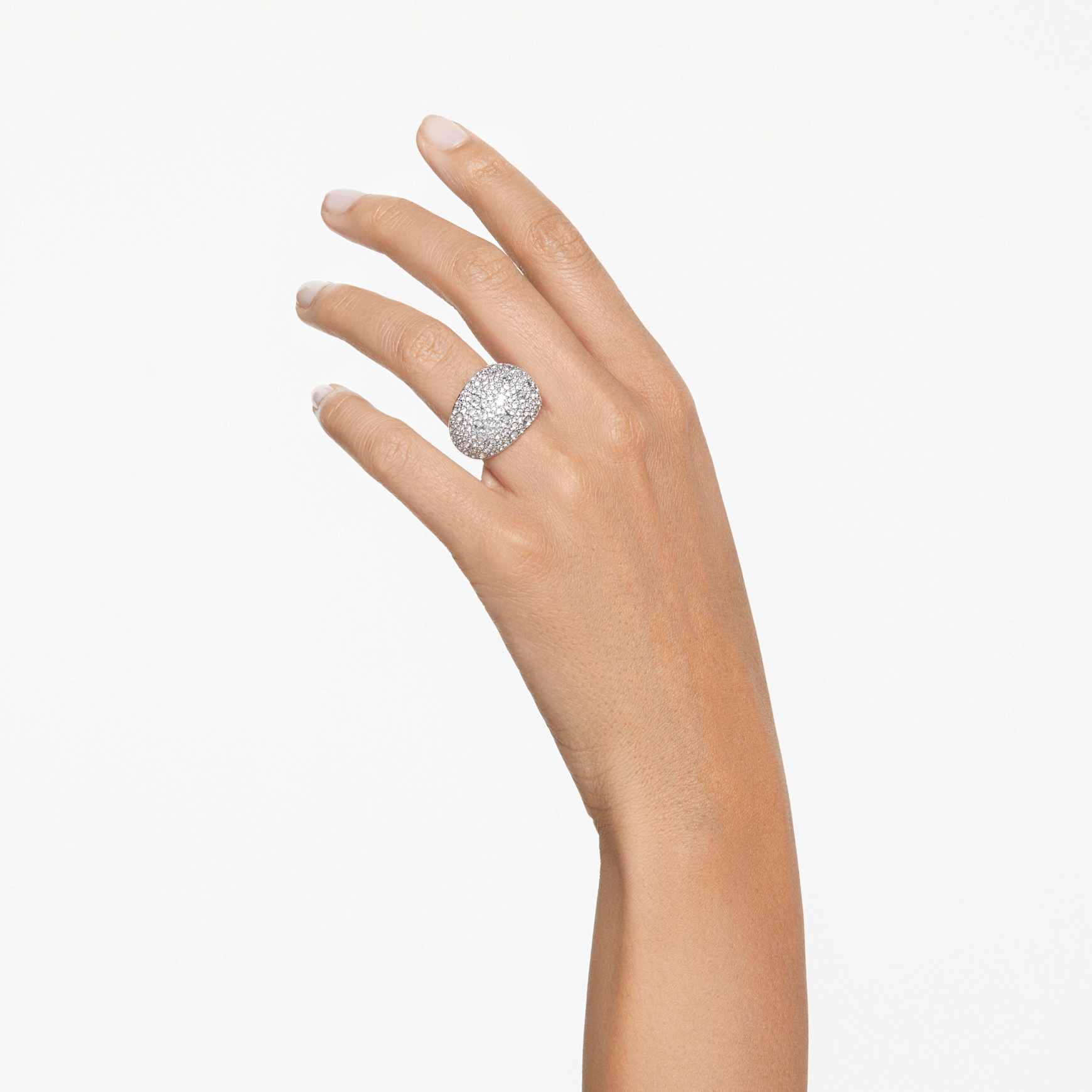 Luna cocktail ring, Moon, White, Rhodium plated by SWAROVSKI