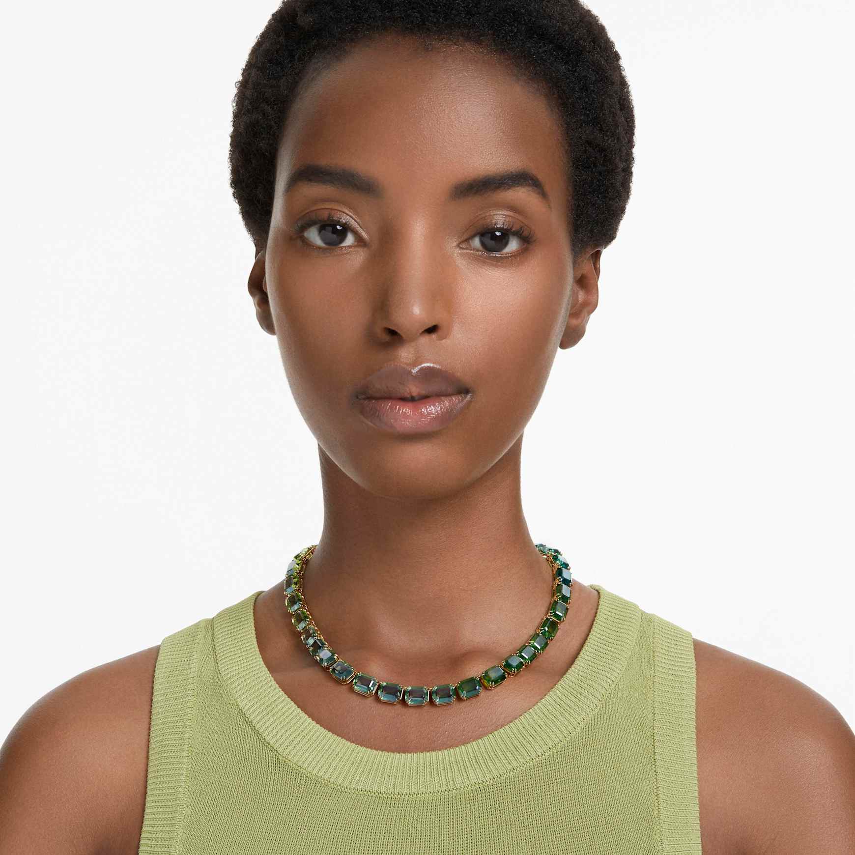 Millenia necklace, Octagon cut, Color gradient, Green, Gold-tone plated