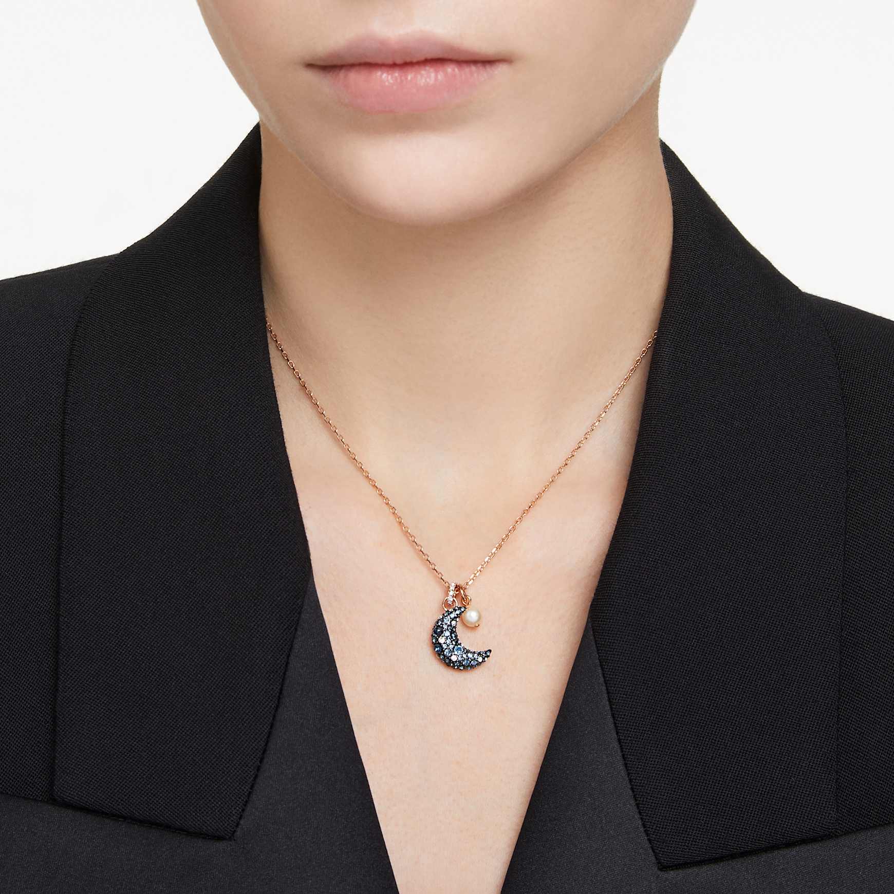 Sublima pendant, Crystal pearl, Moon, Multicoloured, 18K rose gold finish