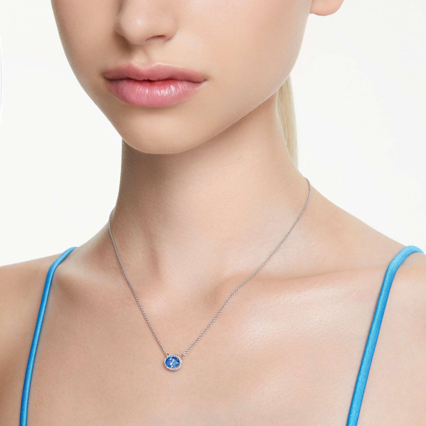 Constella necklace, Oval cut, Blue, Rhodium plated by SWAROVSKI