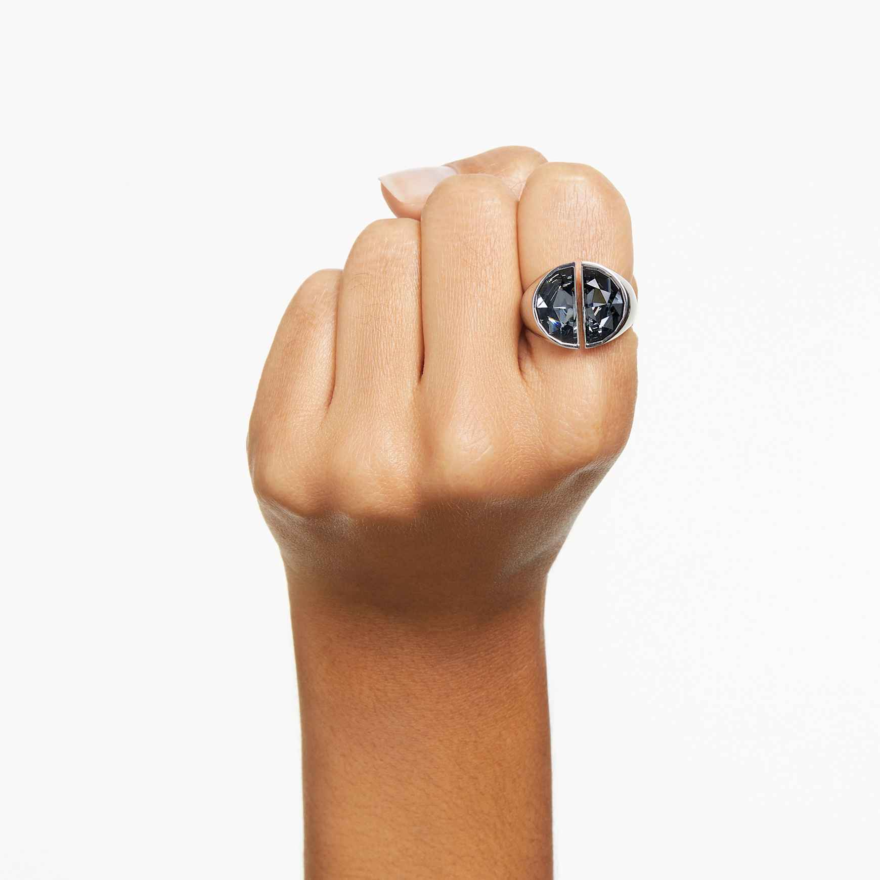 Lucent cocktail ring, Grey, Rhodium plated