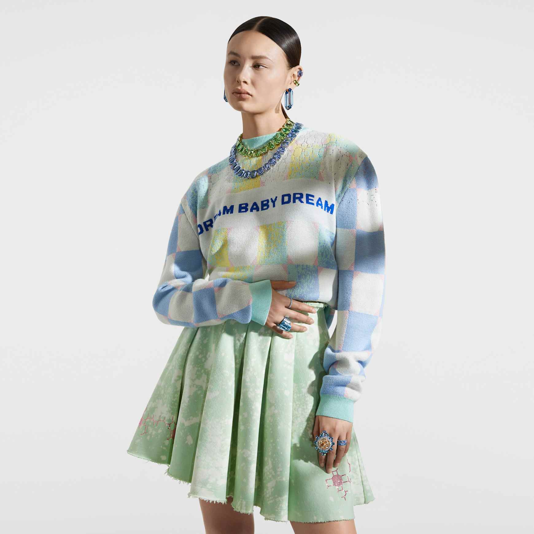 Liberal Youth Ministry, Gradient checker sweater, Blue by SWAROVSKI