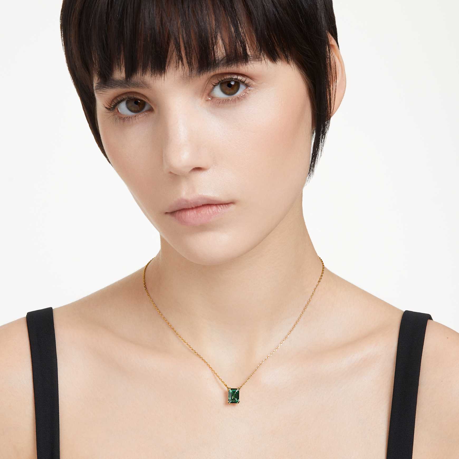 Stilla pendant, Rectangular cut, Green, 18K gold finish