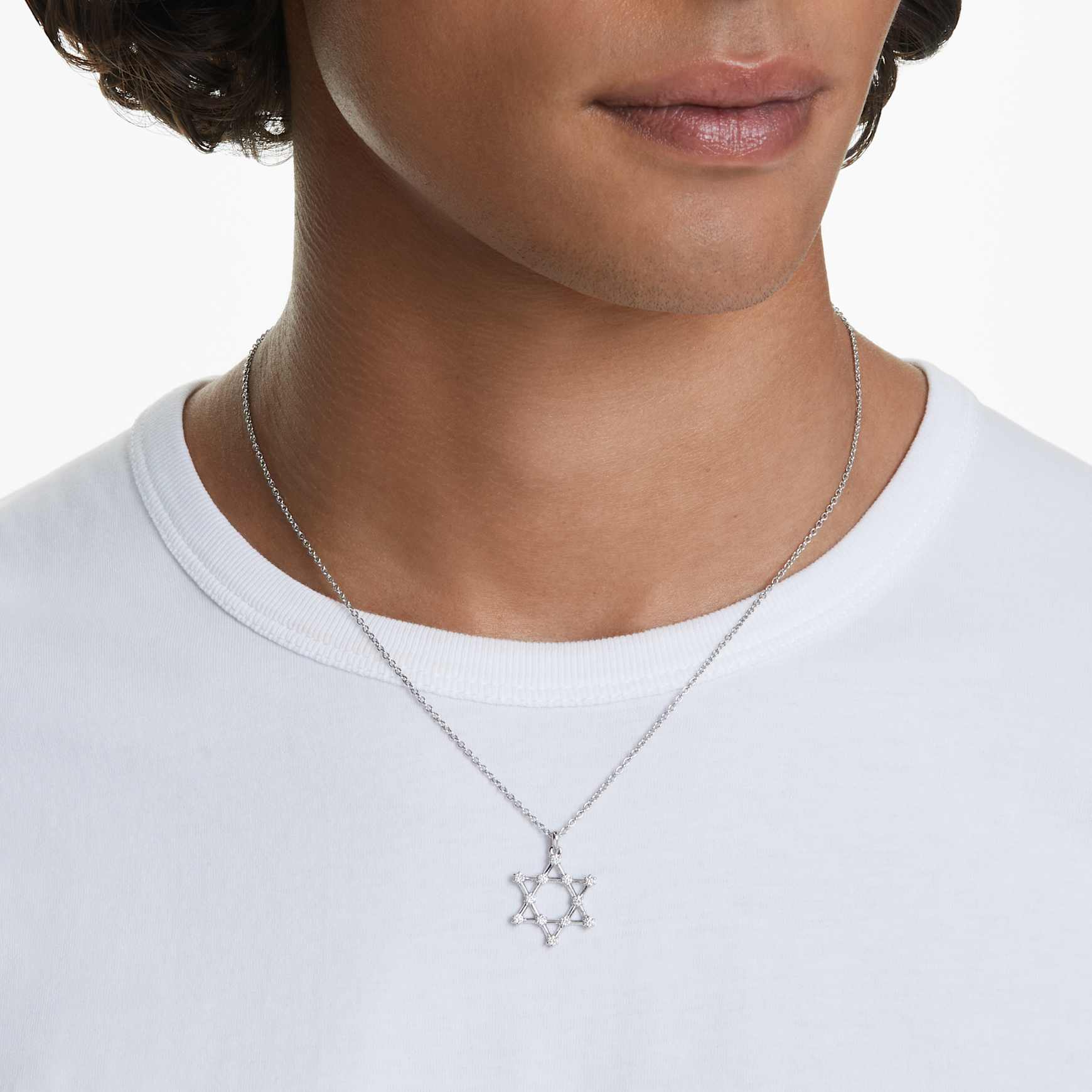 Insigne pendant, Round cut, Star, White, Rhodium plated by SWAROVSKI