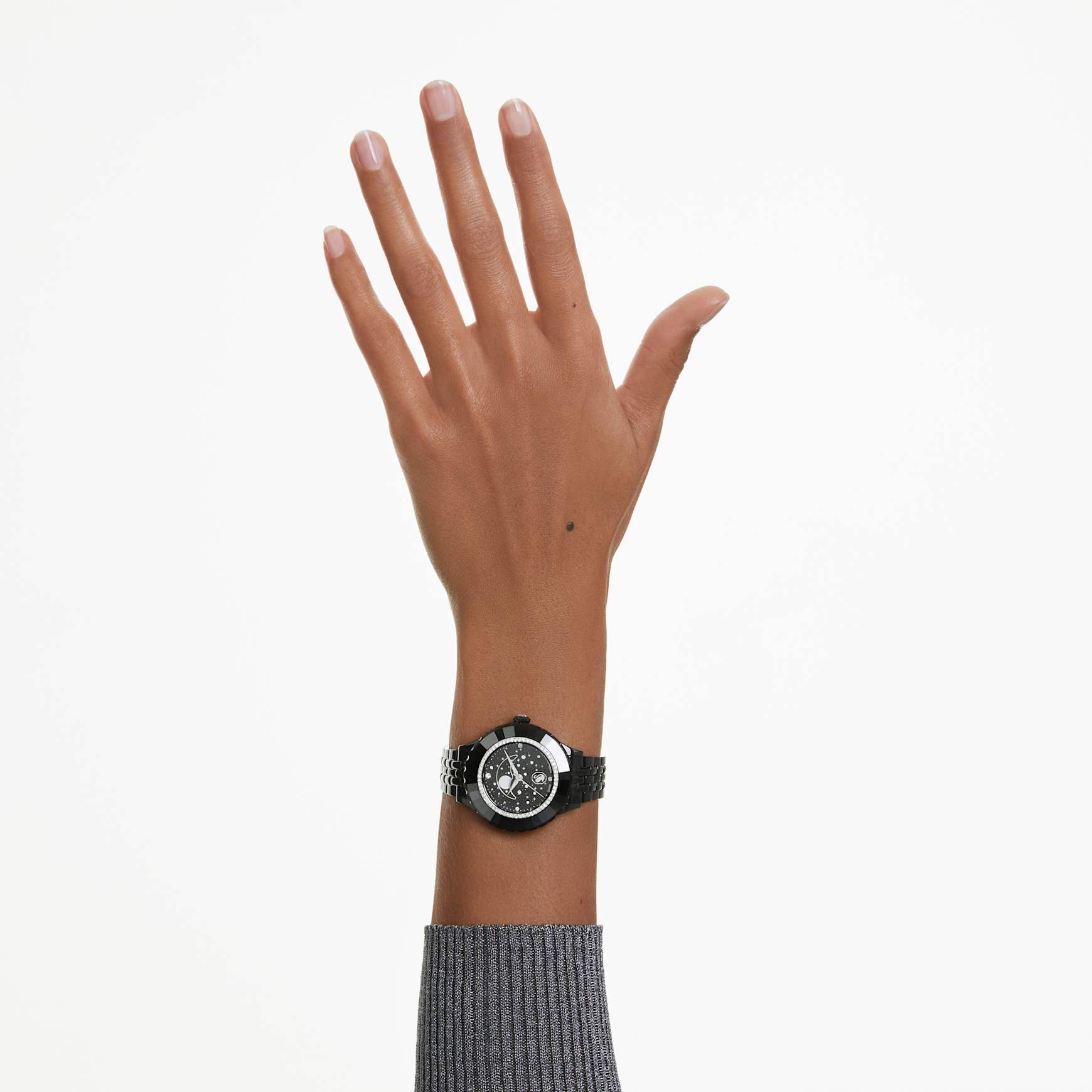 Octea moon watch, Swiss Made, Moon, Metal bracelet, Black, Black finish by SWAROVSKI