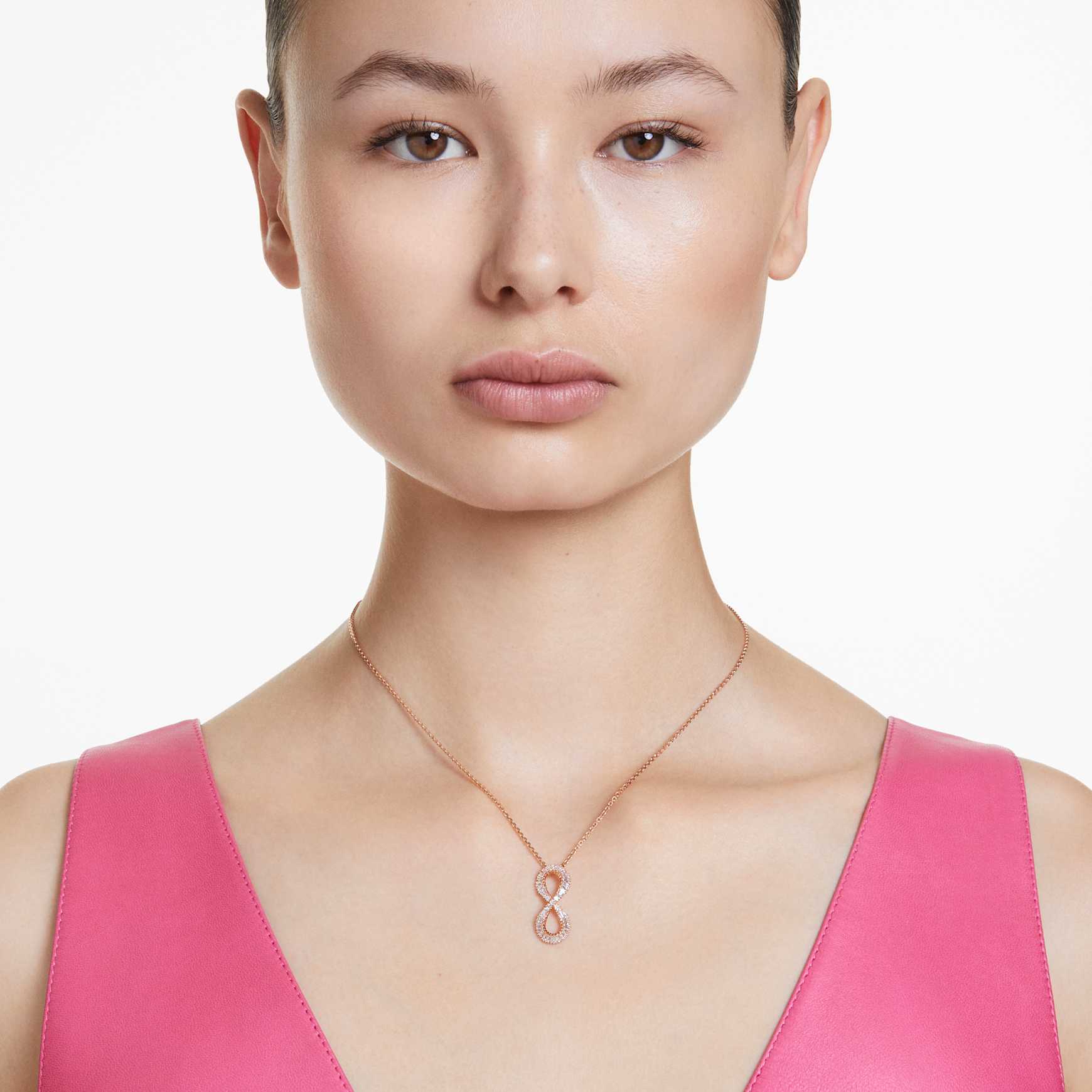 Hyperbola pendant, Infinity, White, 18K rose gold finish