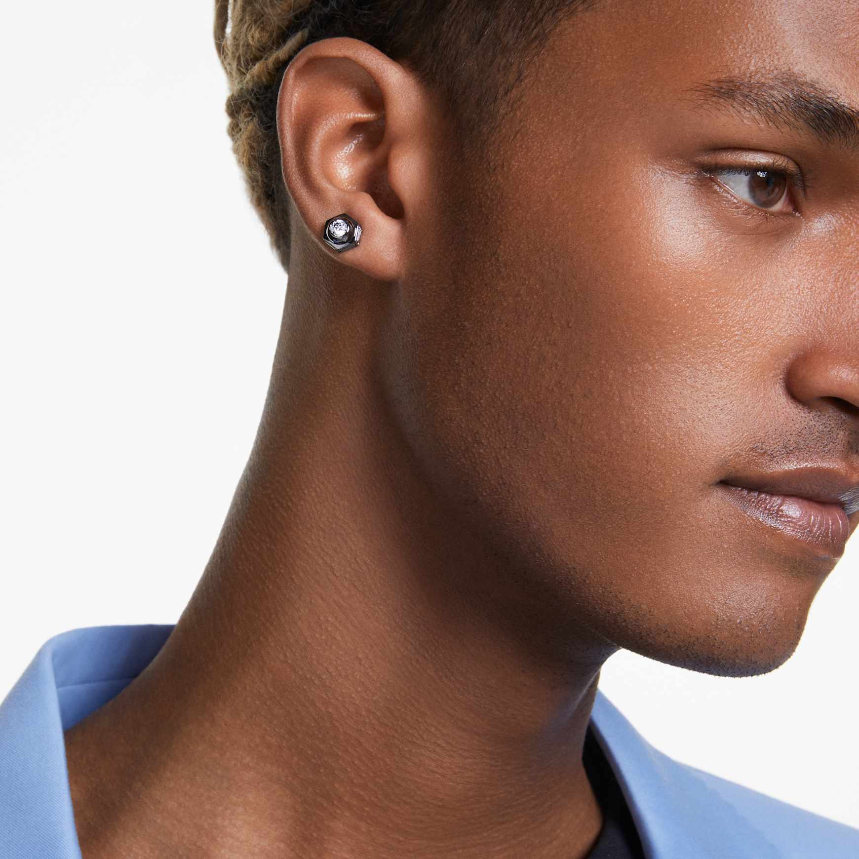 Numina stud earrings, Round cut, White, Ruthenium plated by SWAROVSKI