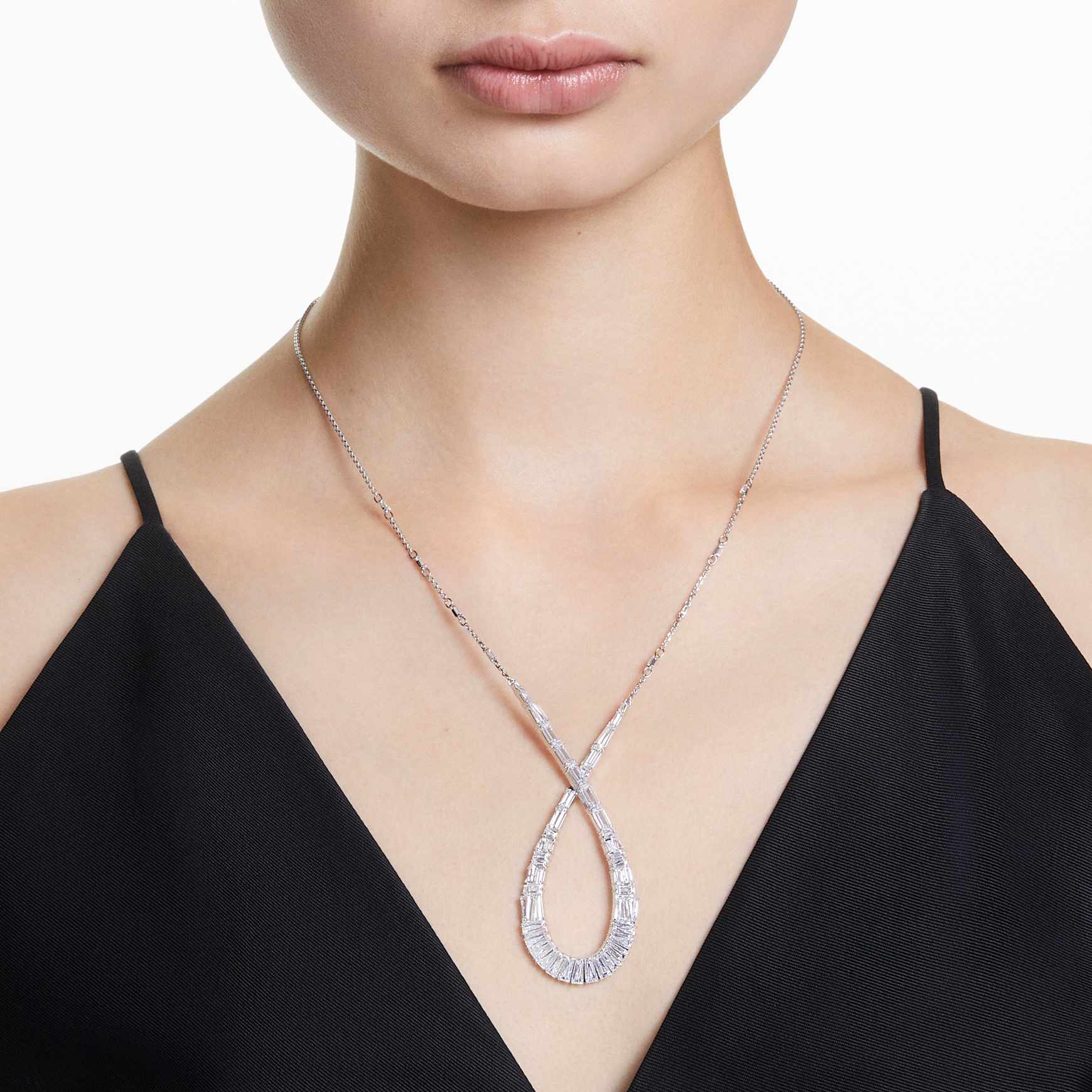 Hyperbola pendant, Mixed cuts, Infinity, White, Rhodium plated by SWAROVSKI