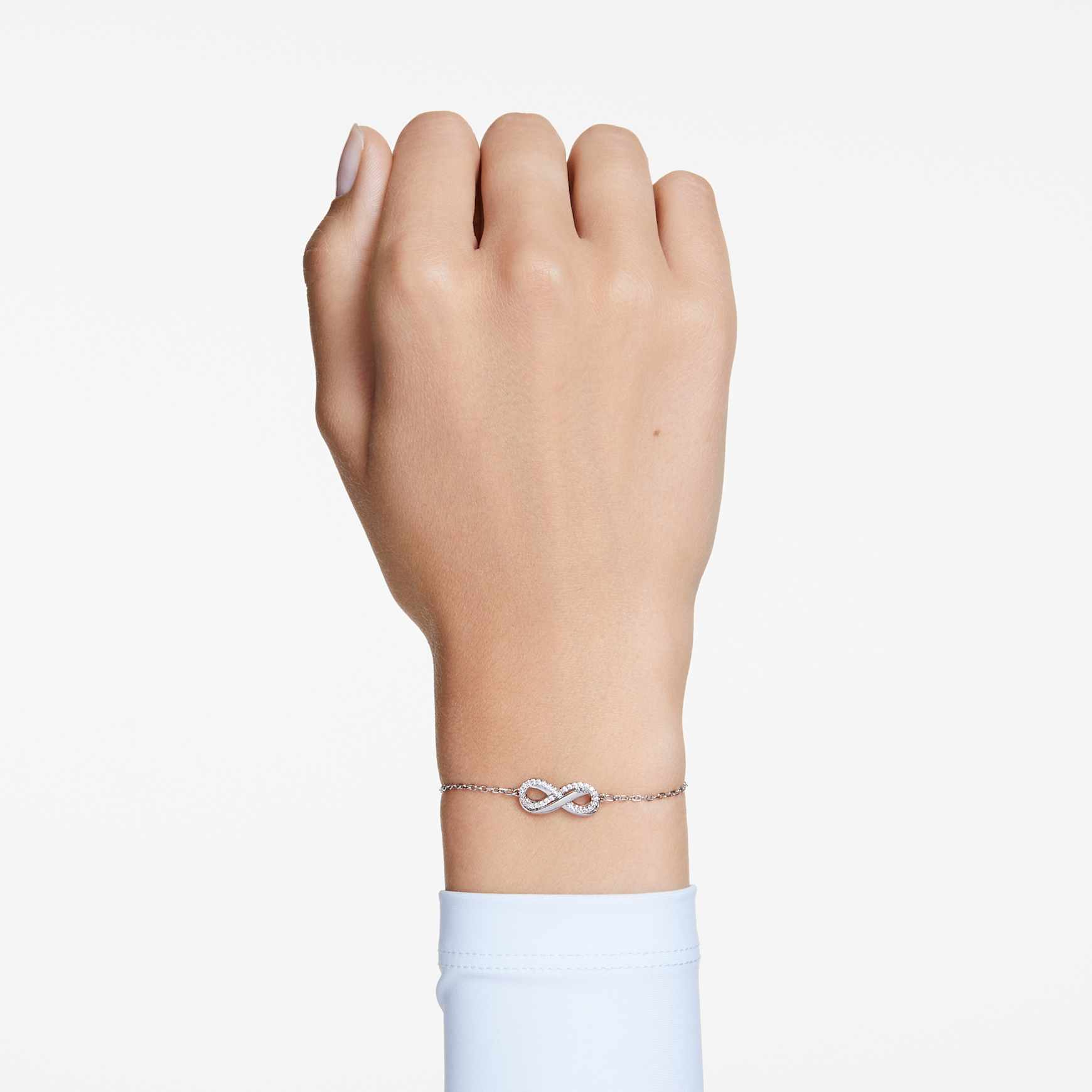Hyperbola bracelet, Infinity, White, Rhodium plated by SWAROVSKI