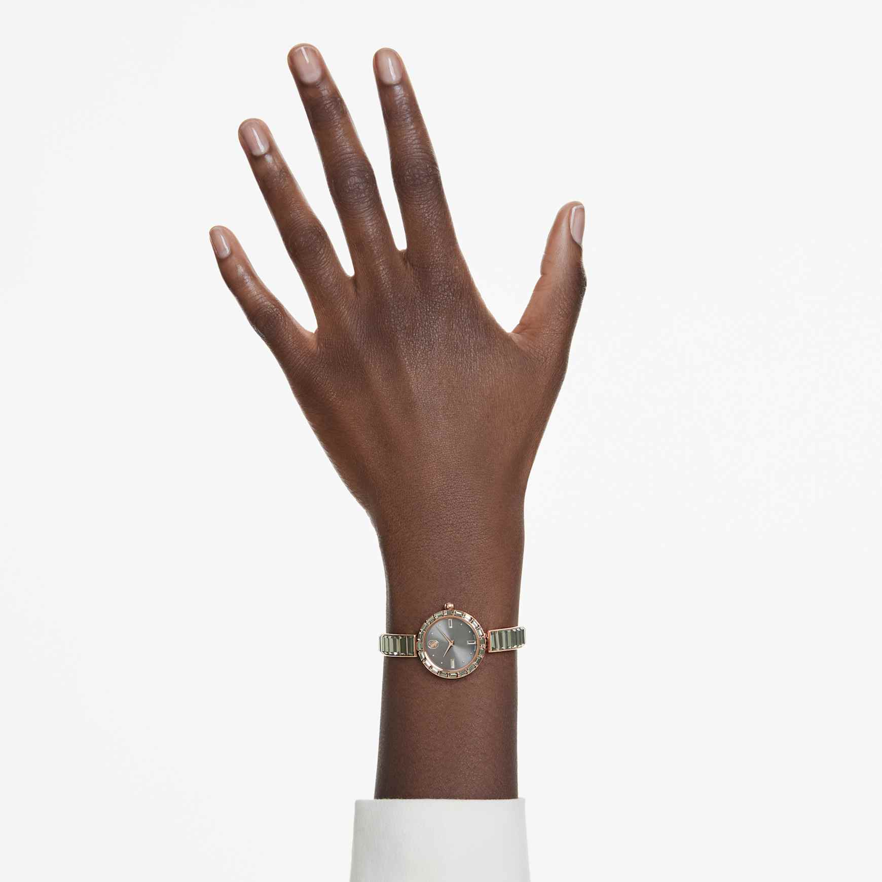 Matrix bangle watch, Swiss Made, Crystal bracelet, Grey, Rose gold-tone finish by SWAROVSKI