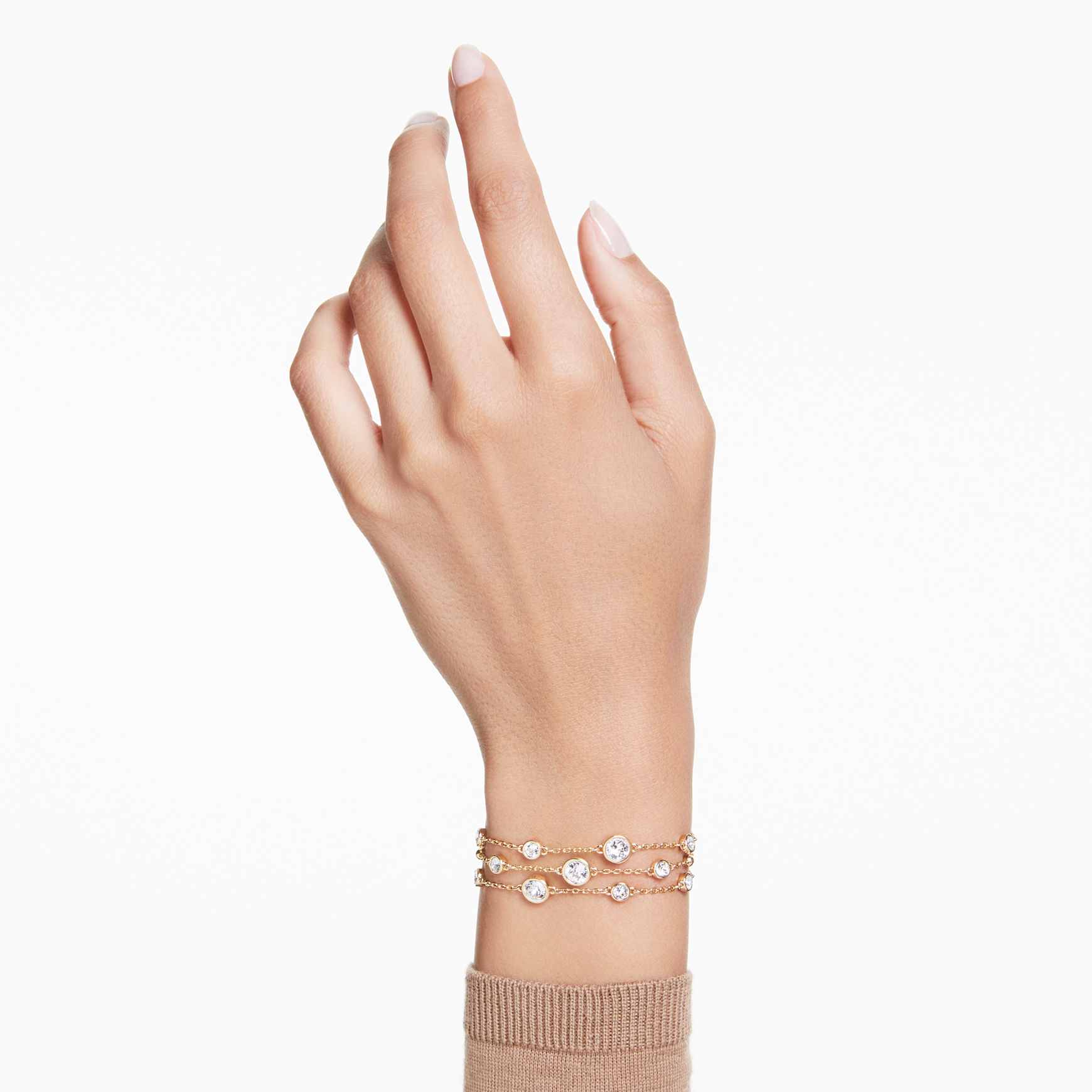 Imber wide bracelet, Round cut, White, Gold-tone plated by SWAROVSKI